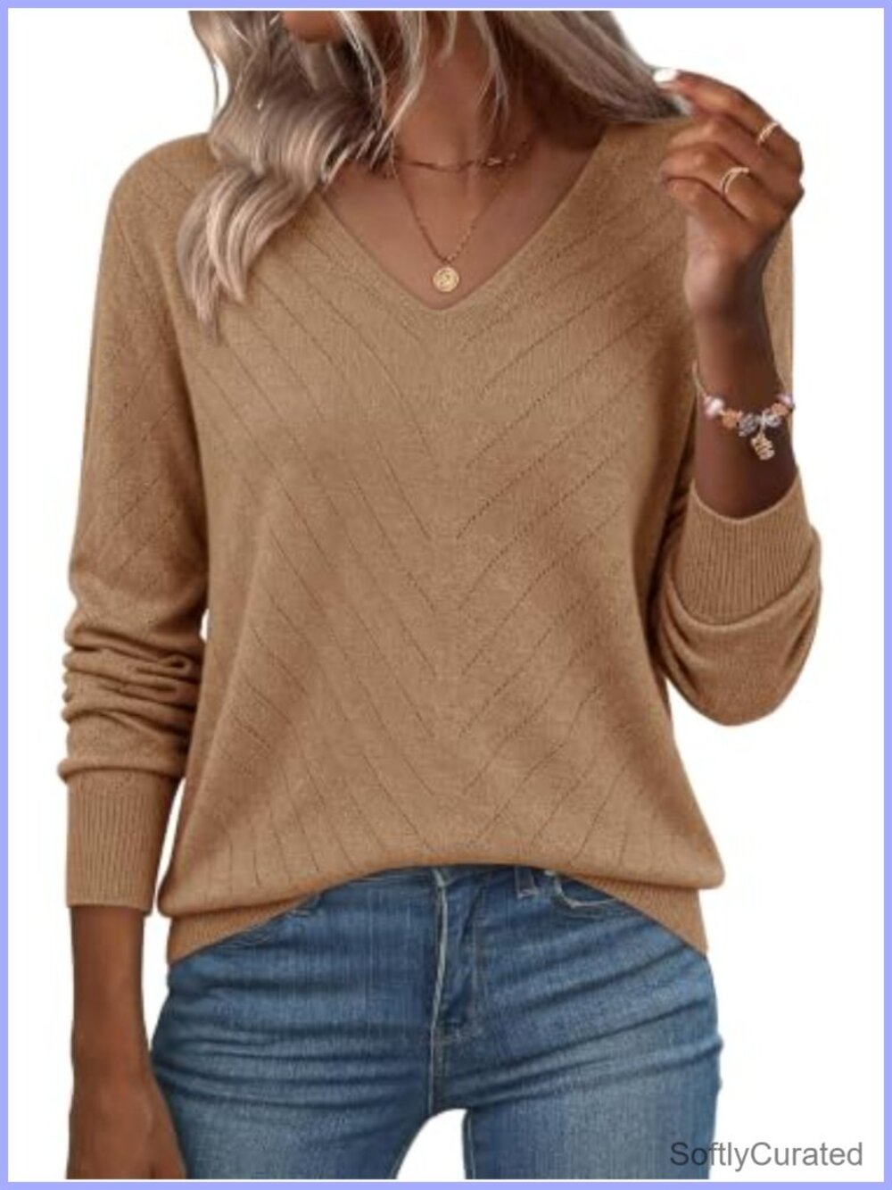 Women's Long Sleeve V-Neck Lightweight Knit Sweater Pullover